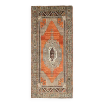 Vintage Turkish Hand-Knotted Wool Cotton Orange Runner 150x348
