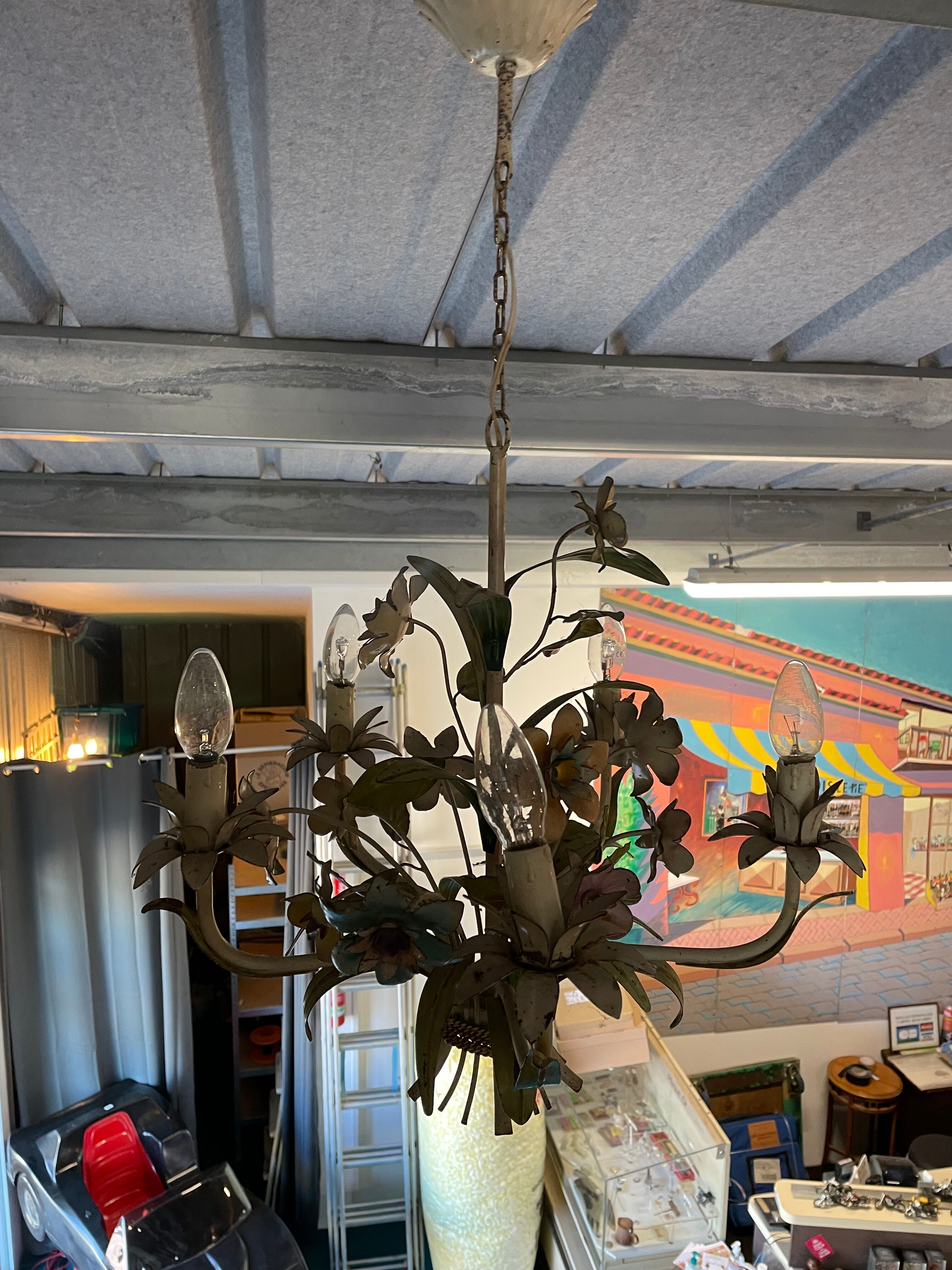 Flower painted metal chandelier