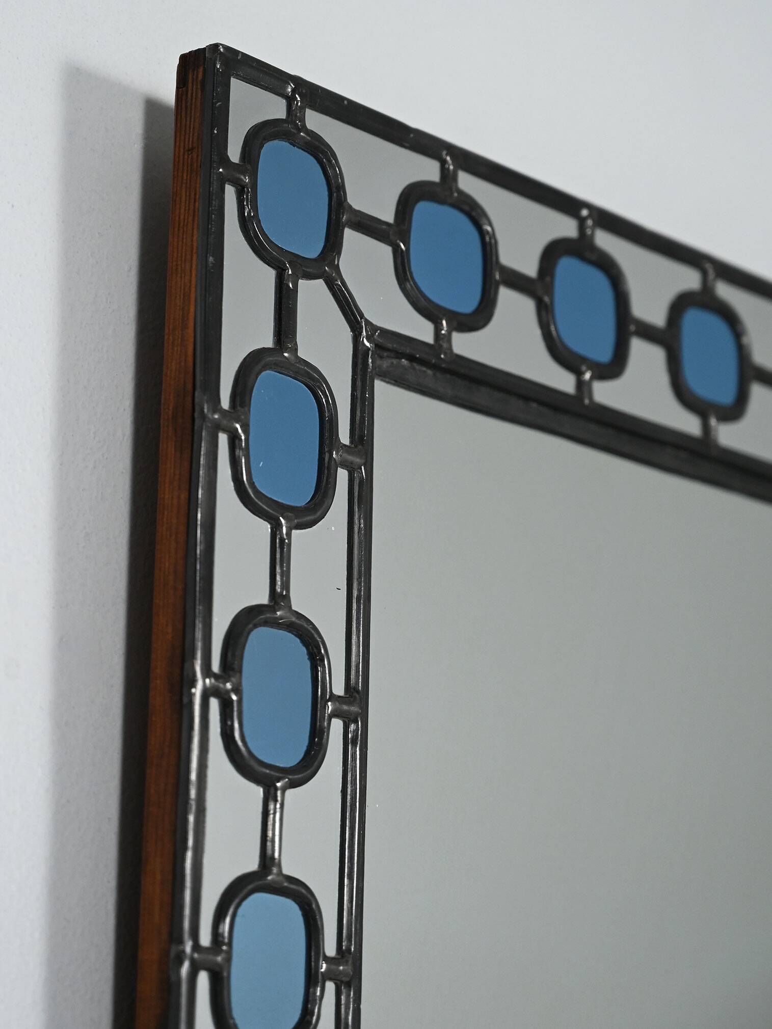 Scandinavian Mirror with light-blue leaded-glass frame