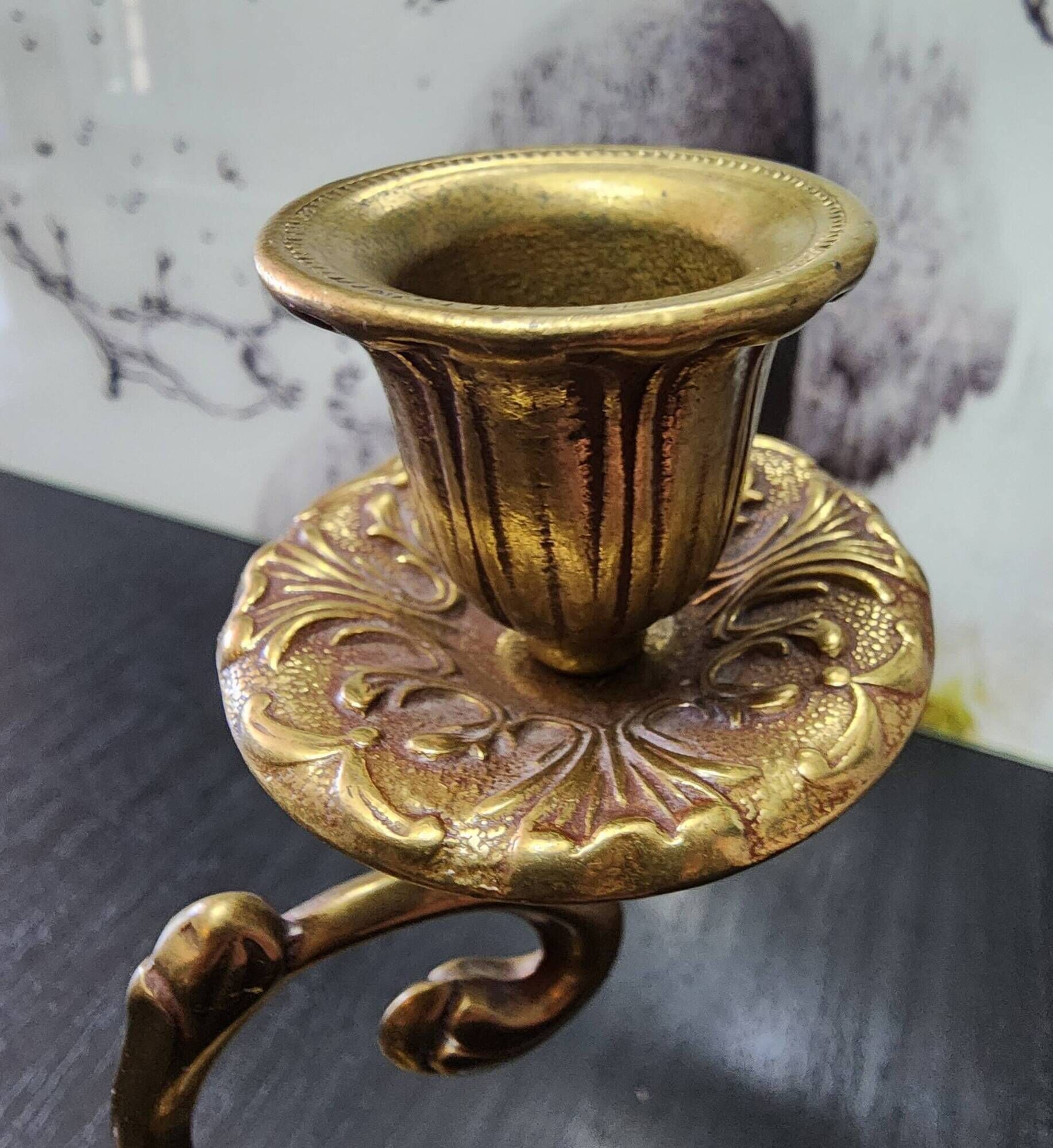 antique candlestick candelabra 2 lights gold metal vintage baroque 22 cm