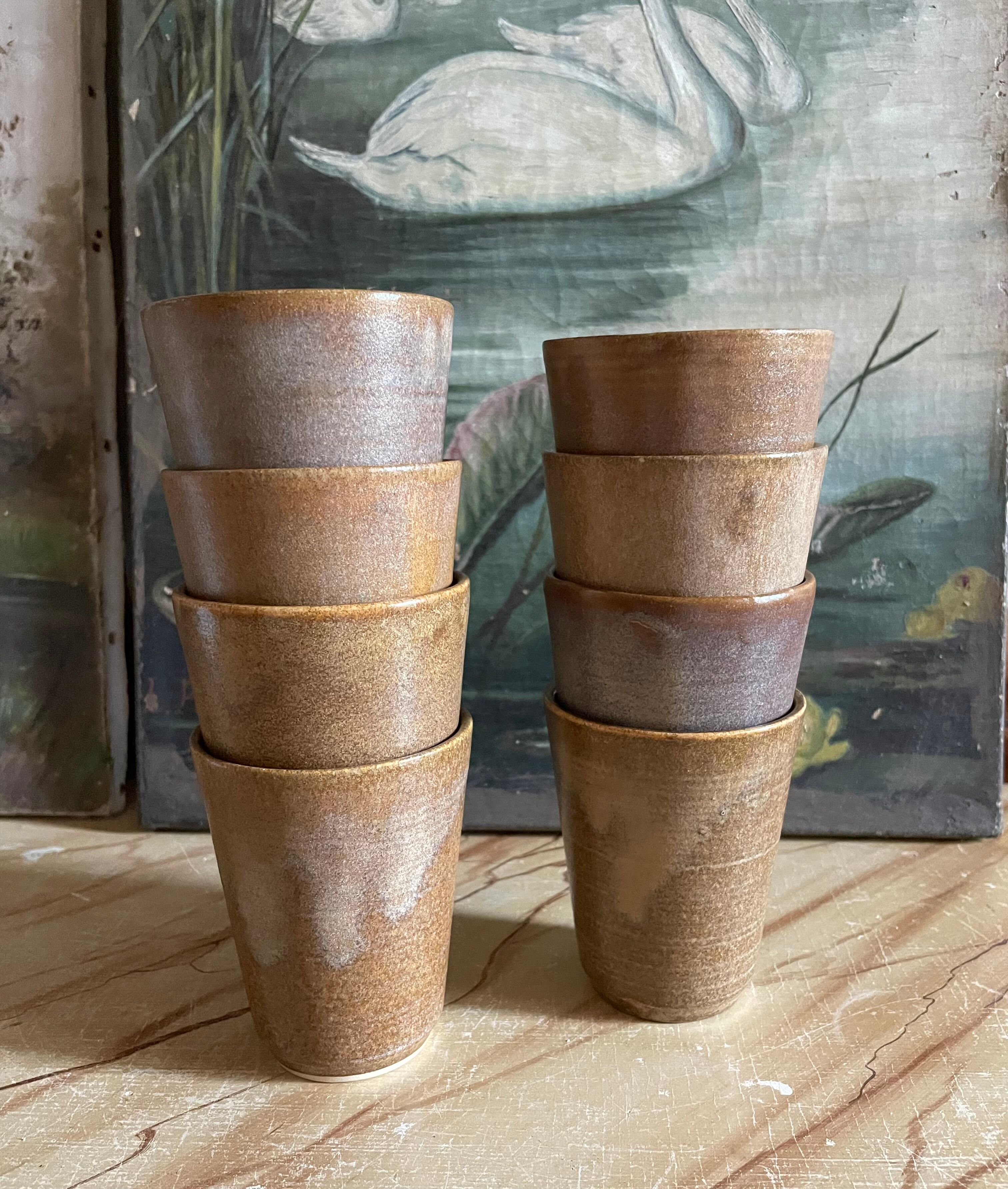 8 vintage stoneware glasses