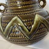 Strehla Keramik 1247 Green-Brown Zigzag Vase - GDR East-German Ceramics