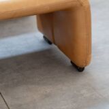 Pair of armchairs with cognac-colored pouf, "Coronado" model by Afra & Tobia scarpa for B&B It