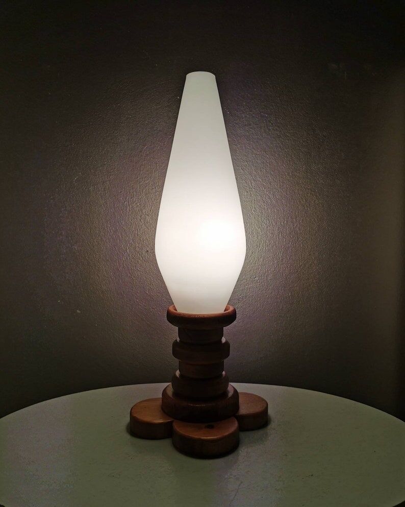 Wooden table lamp with glass chalice, 1970