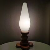 Lampe de table en bois avec calice en verre, 1970