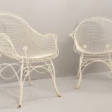 pair of garden chairs in forged iron painted 1950