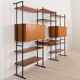 Free standing teak wall unit with a desk and 2 cabinets, Denmark, 1970s