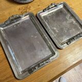 2 silver metal serving trays