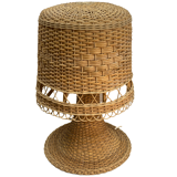 Rattan wicker mushroom table lamp, 1960s-1970s