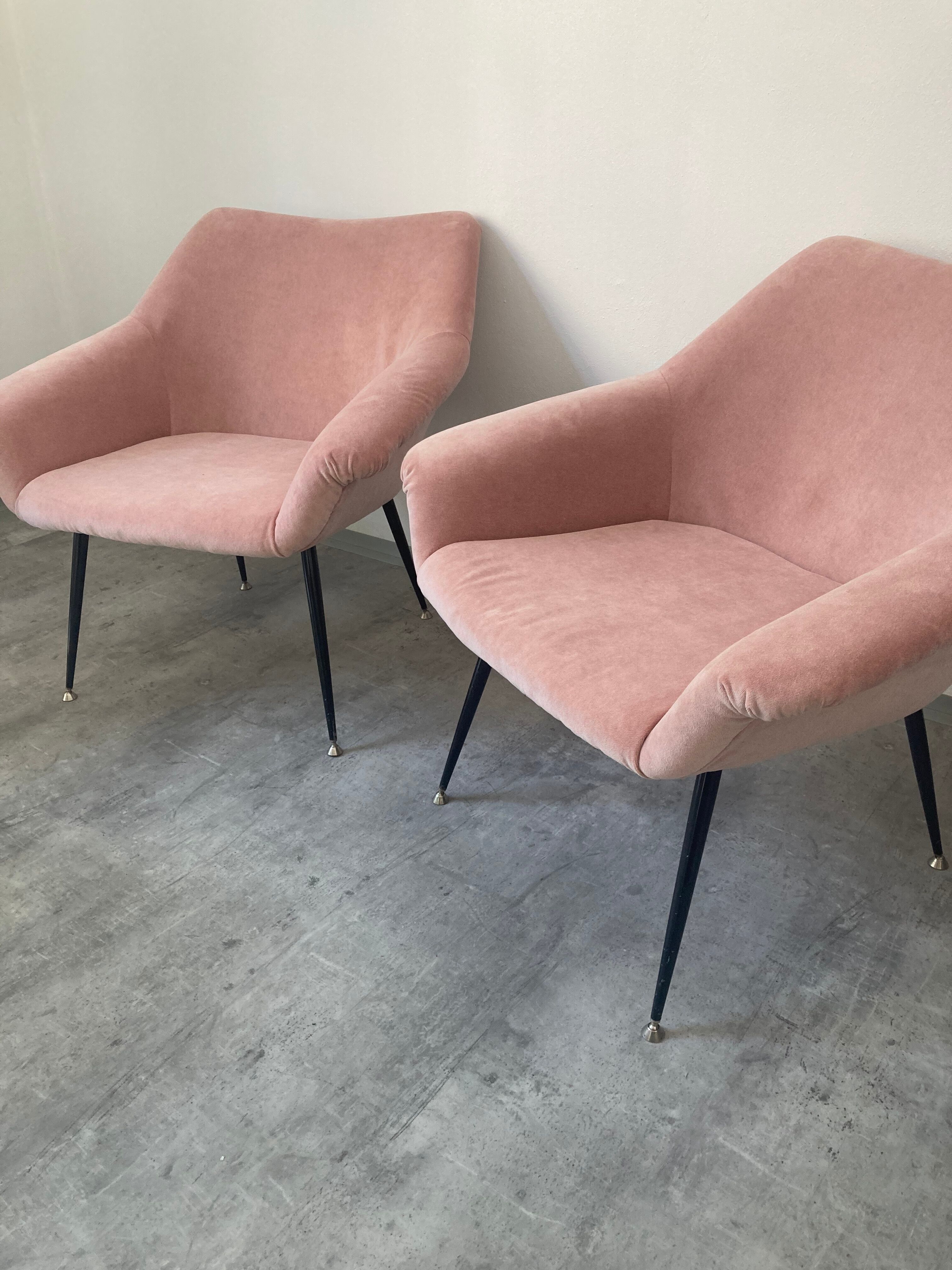 Two velvet midcentury chairs