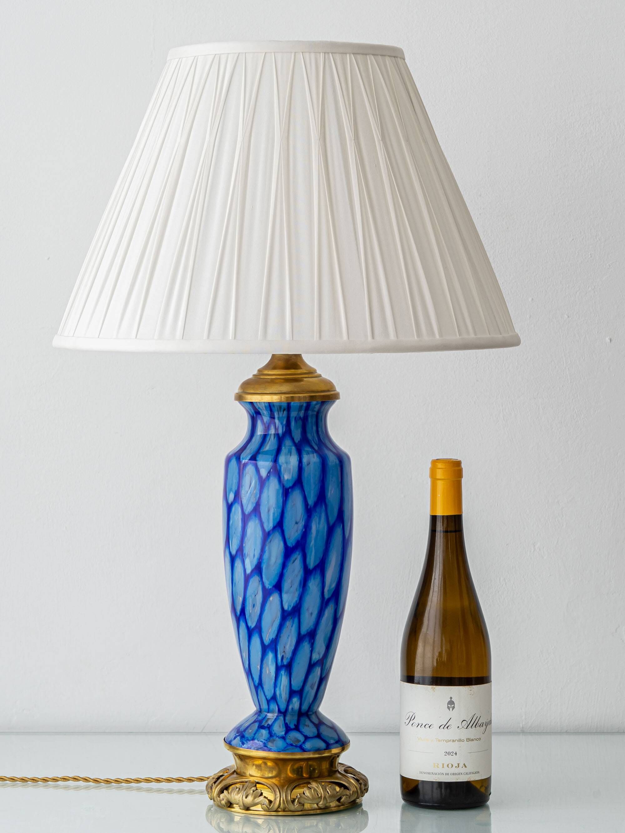 Bohemian Blue Art Glass Table Lamp, Czechoslovakia, circa 1920s