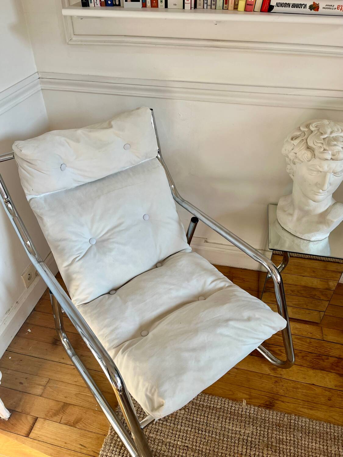 Fauteuil tubulaire en métal chromé, années 70