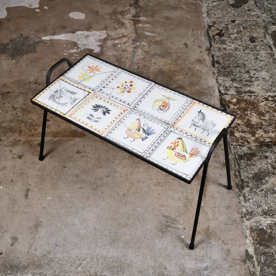 Wrought iron and ceramic side table by Roger Capron, France, 1950s