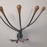 Vintage Wall mount ‘Octopus’ metal and wood swivel coat rack