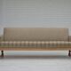 1970s, 3-seater Danish sofa, original beige furniture wool, solid oak wood.