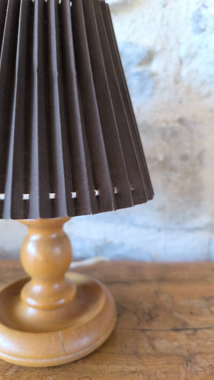 Turned wood table lamp
