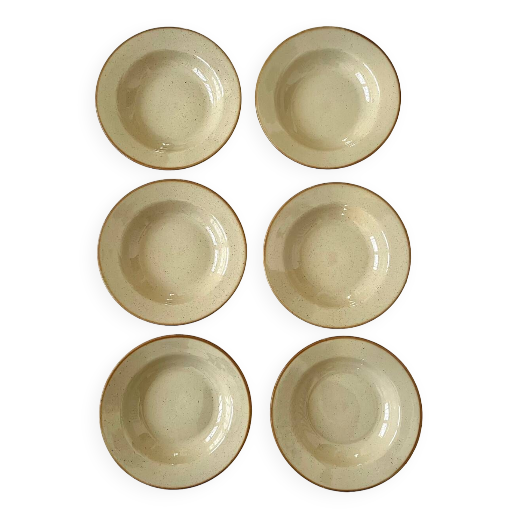 Set of 6 vintage soup plates speckled stoneware Tulowice Poland