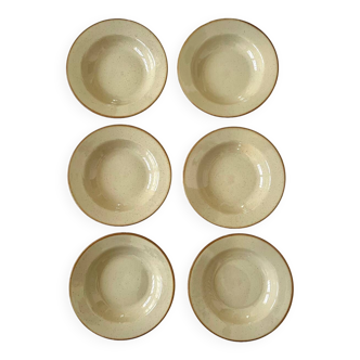 Set of 6 vintage soup plates speckled stoneware Tulowice Poland