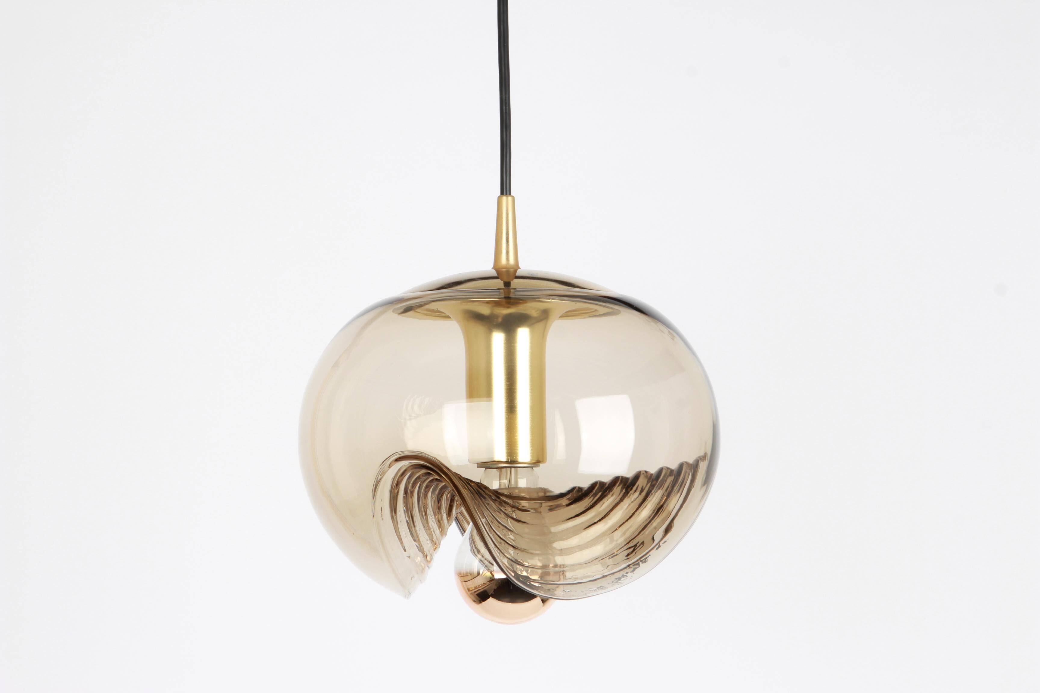 Large smoked glass pendant light by Peill & Putzler, Germany, 1970s.