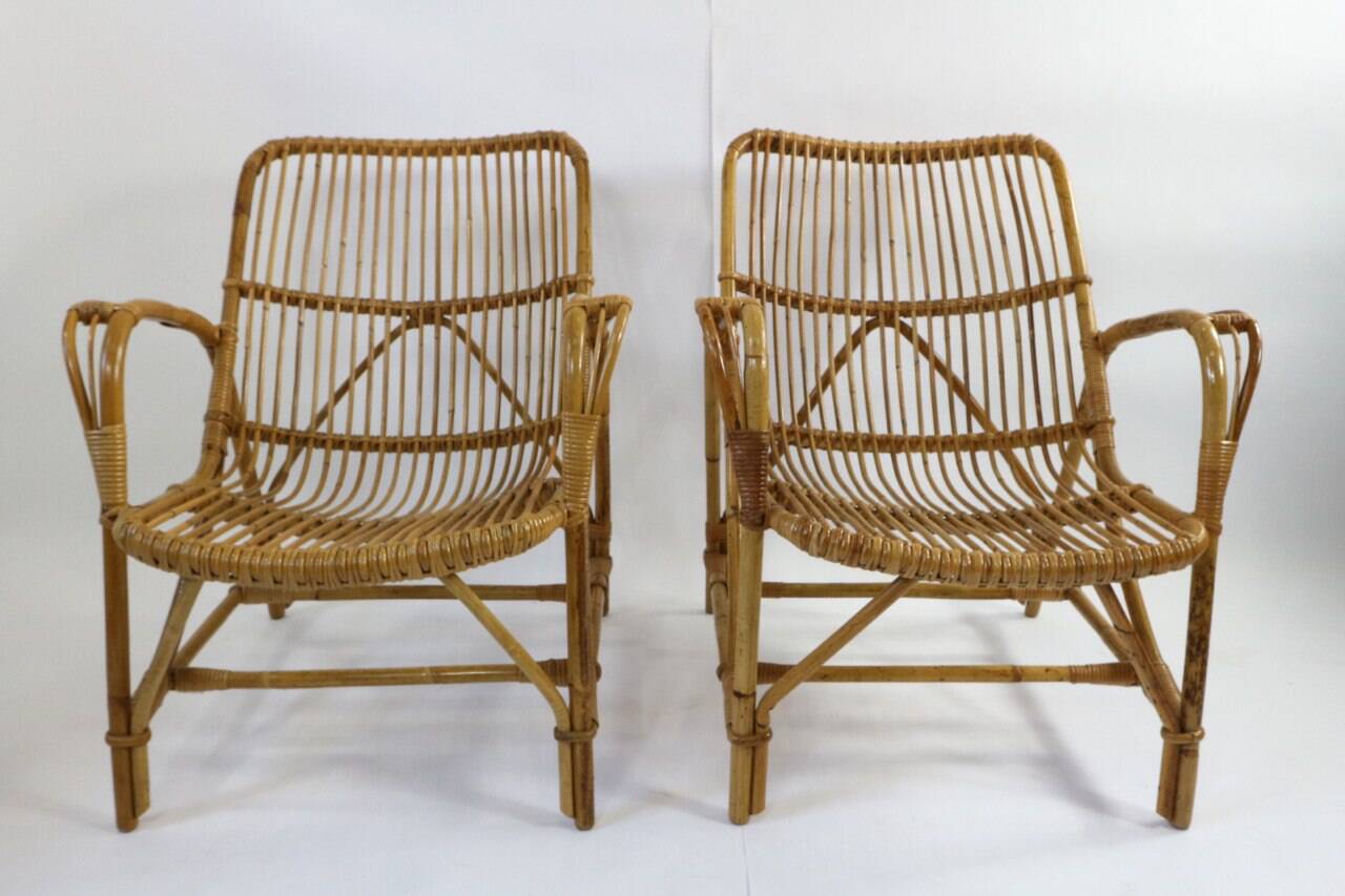 Pair of vintage bamboo armchairs, Bonacina style