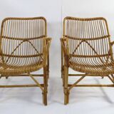 Pair of vintage bamboo armchairs, Bonacina style