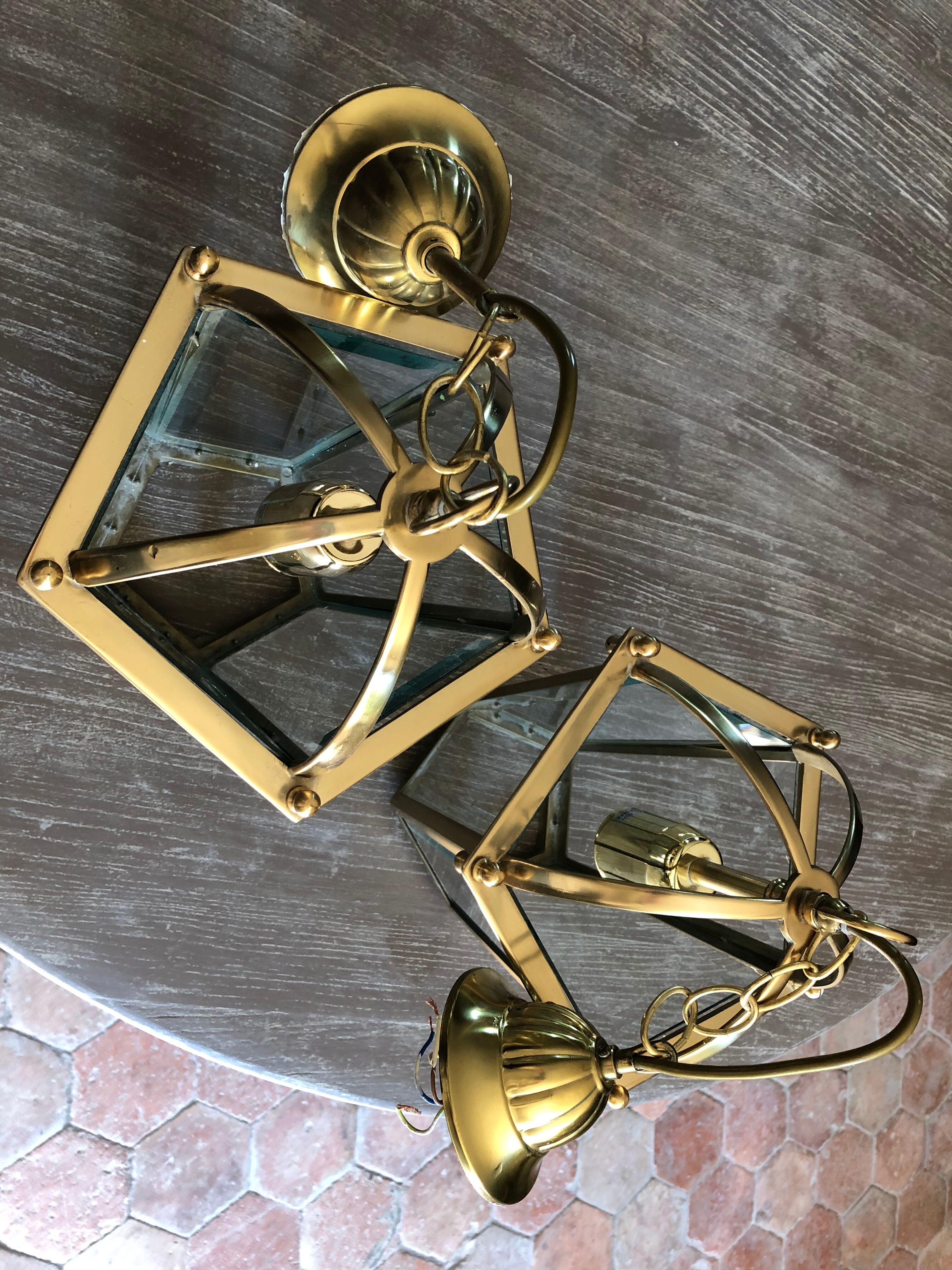 Brass lantern lamps and glass
