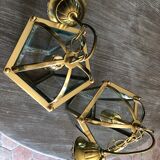 Paire de lampes lanternes laiton et verre