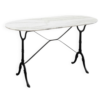 Oval marble and cast iron bistro table