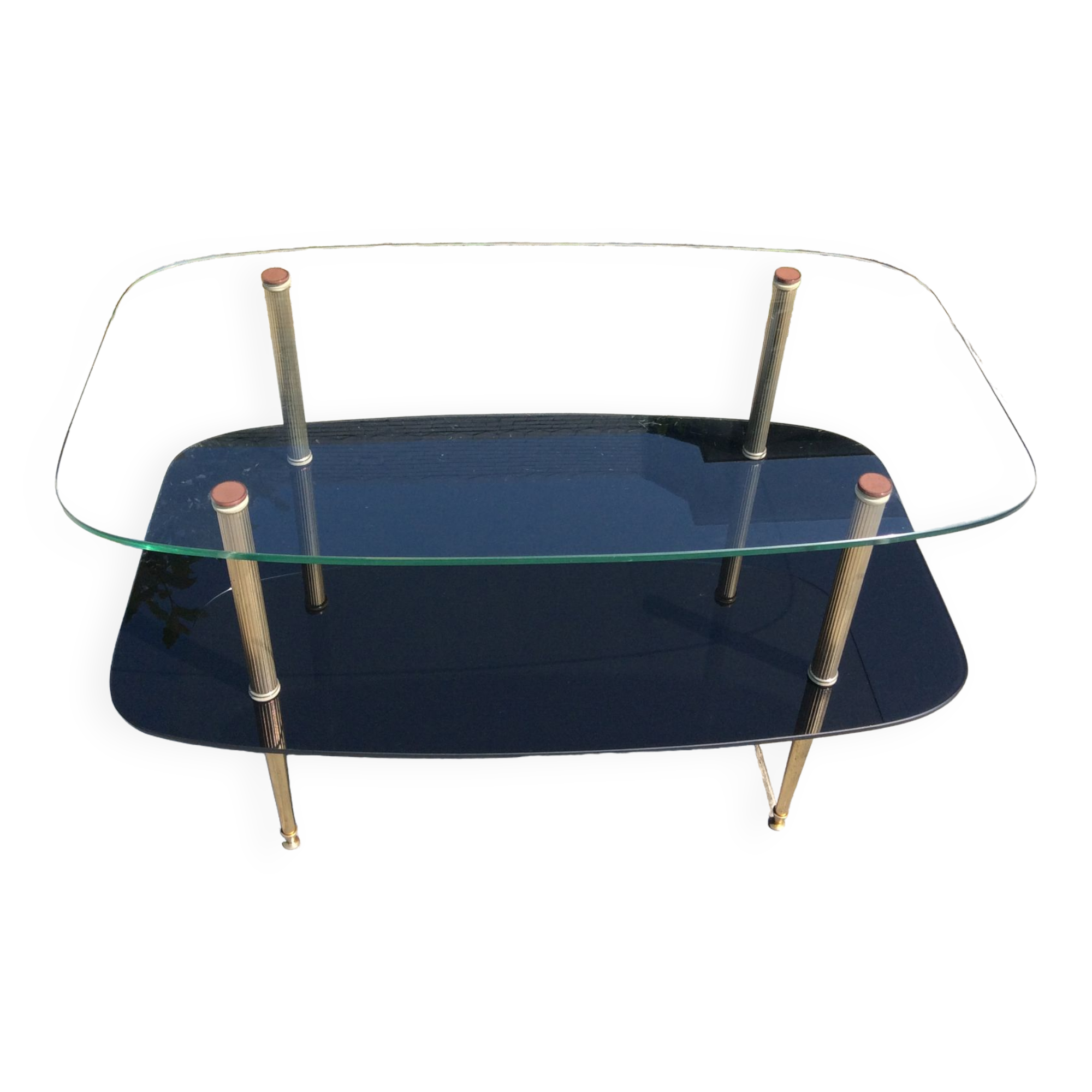 Glass and brass coffee table