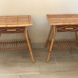 Pair of vintage rattan bedside tables 60 years