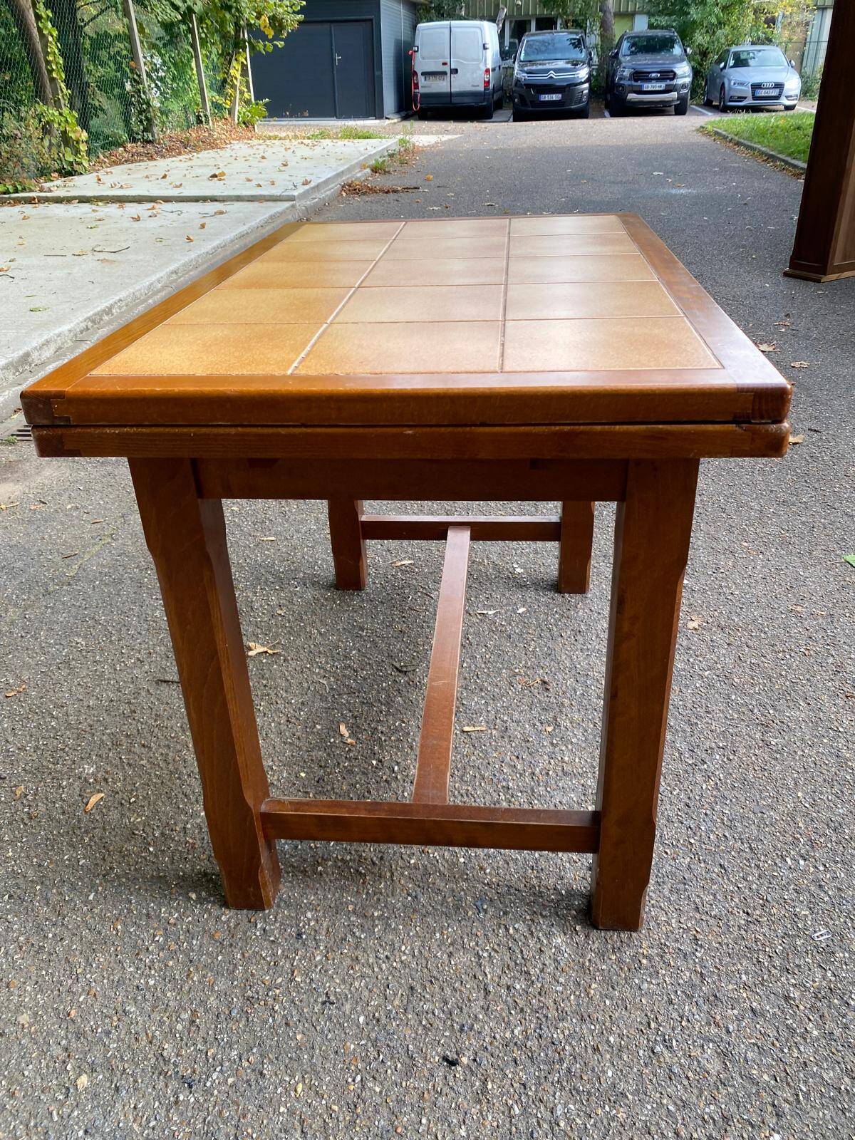 Farmhouse style solid wood and tile kitchen dining table