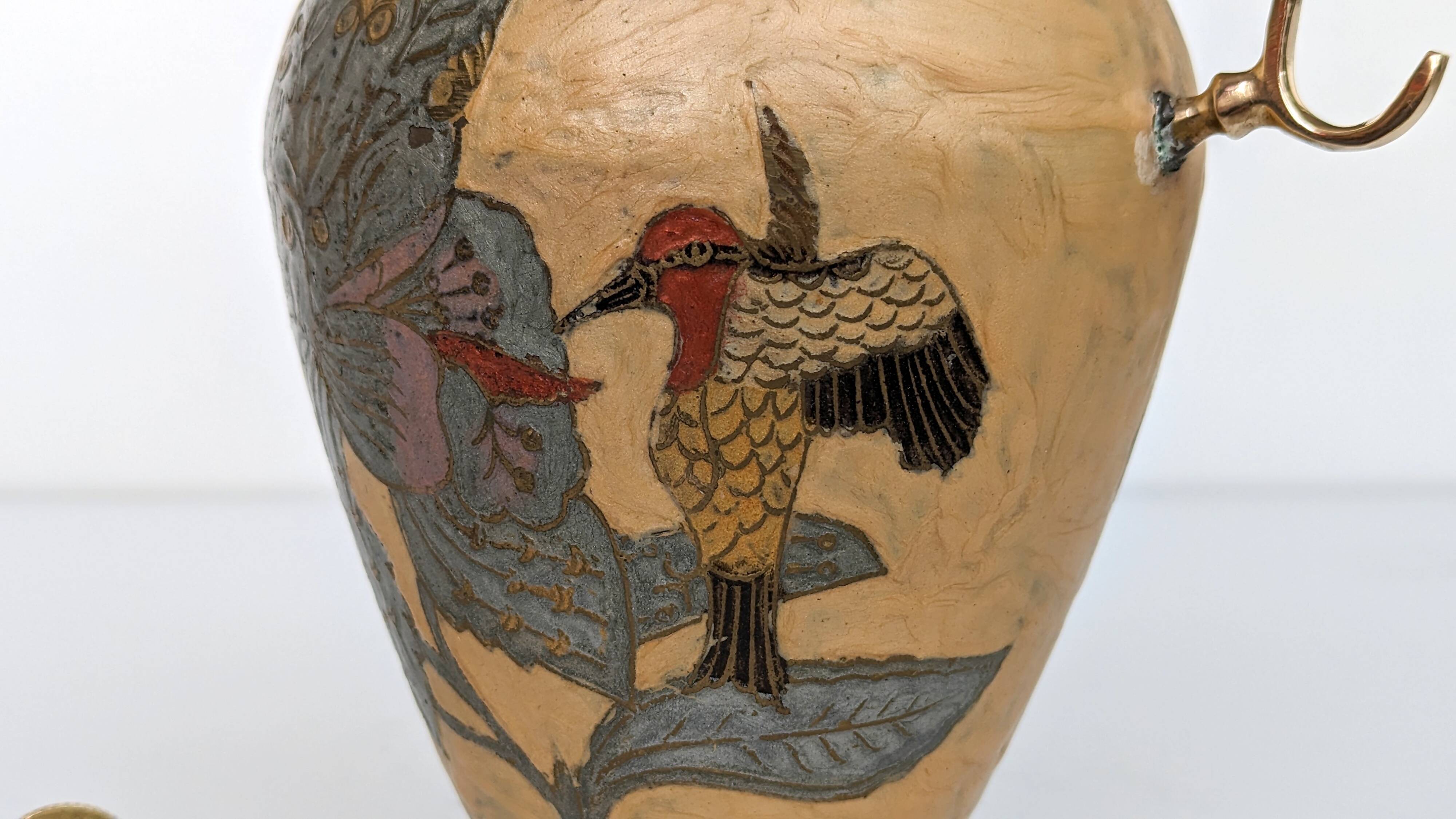 Pitcher, Hand painted brass jug