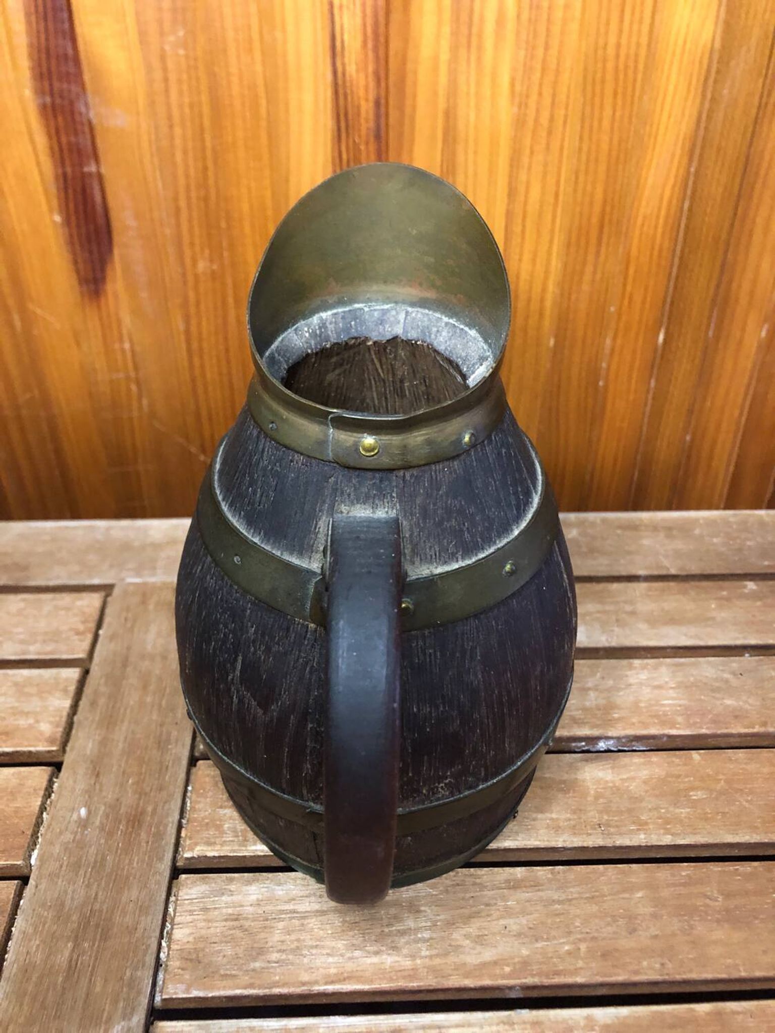 Ancien Pichet Bois + Cerclage Laiton Vintage