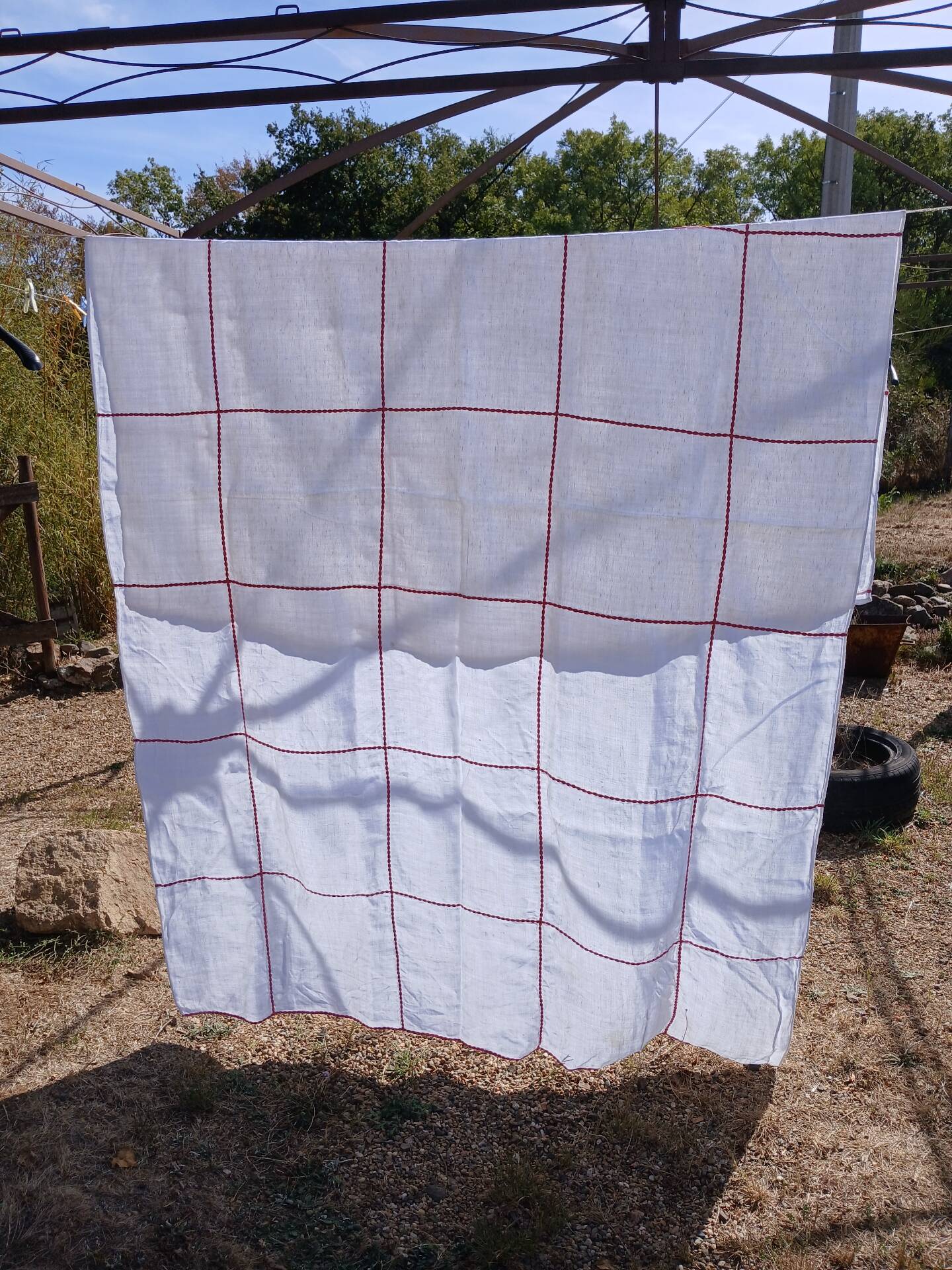 Vintage white linen tablecloth