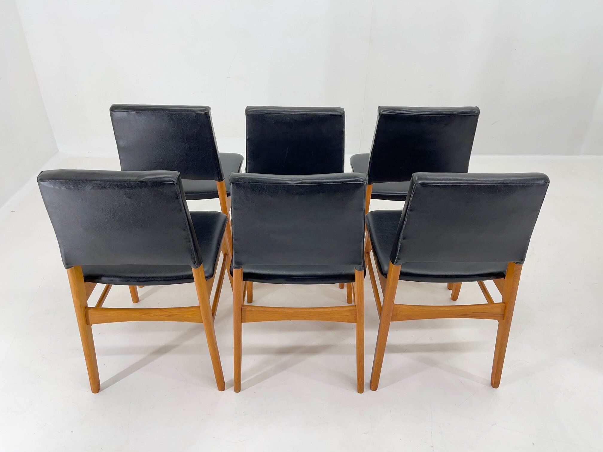 Set of 6 Leatherette & Wood Chairs, Czechoslovakia, 1960's