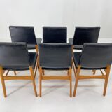 Set of 6 Leatherette & Wood Chairs, Czechoslovakia, 1960's