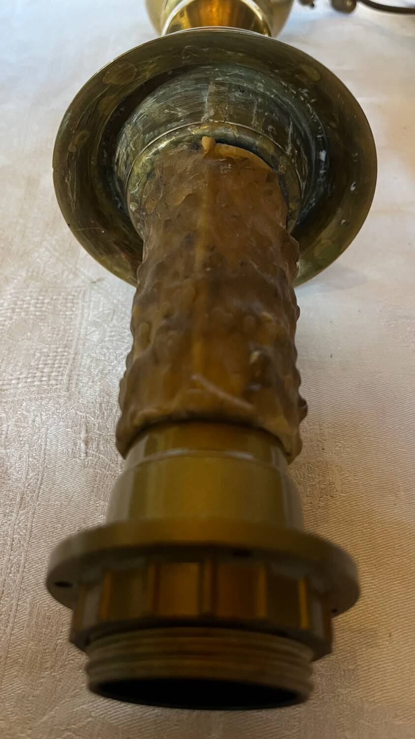 Old gilded bronze candle holder lamp bases