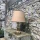 Table lamp in gilded metal, bakelite and antique plexiglass