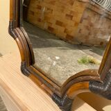 Large format retro decorative vintage wicker and rattan wood mirror