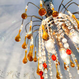 Lustre cascade Murano vintage en verre ambré et cristal, chandelier it