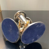 Pair of vintage candle holders in silver metal and brass