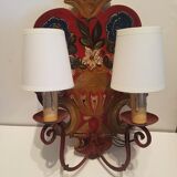 Pair of vintage wood painted mountain wall light
