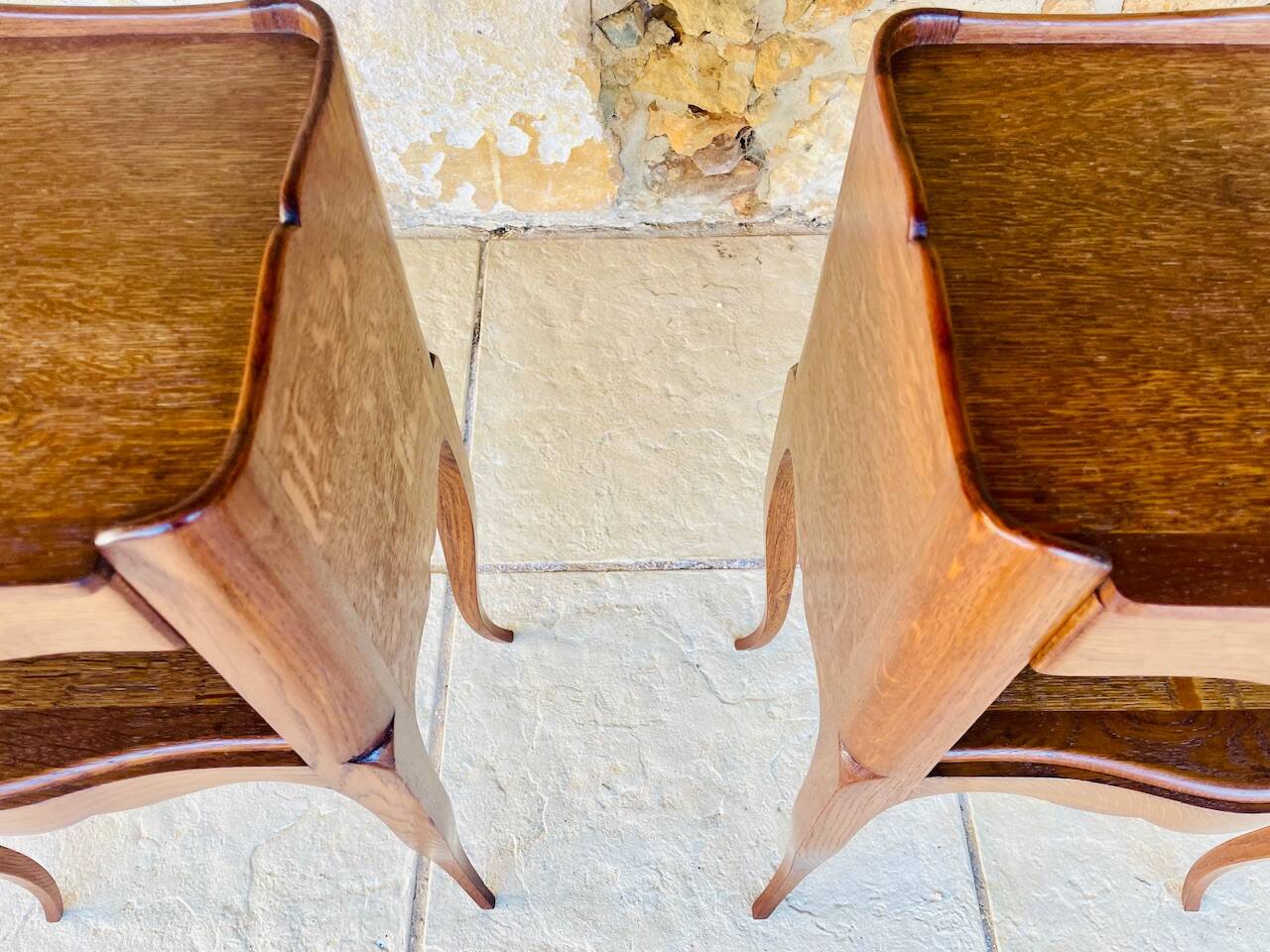 Pair of Louis XV style bedside tables in oak