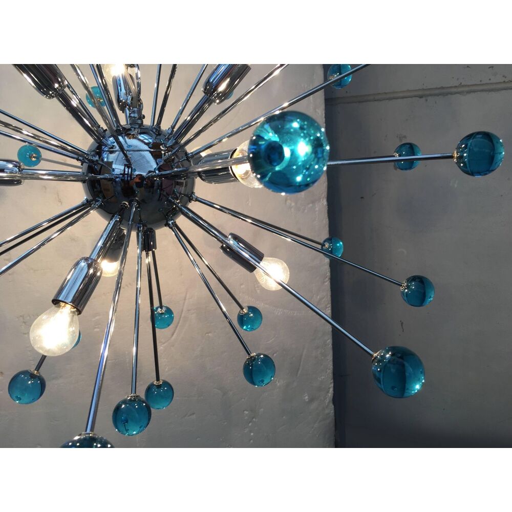 Light-blue “star” murano glass oval sputnik chandelier