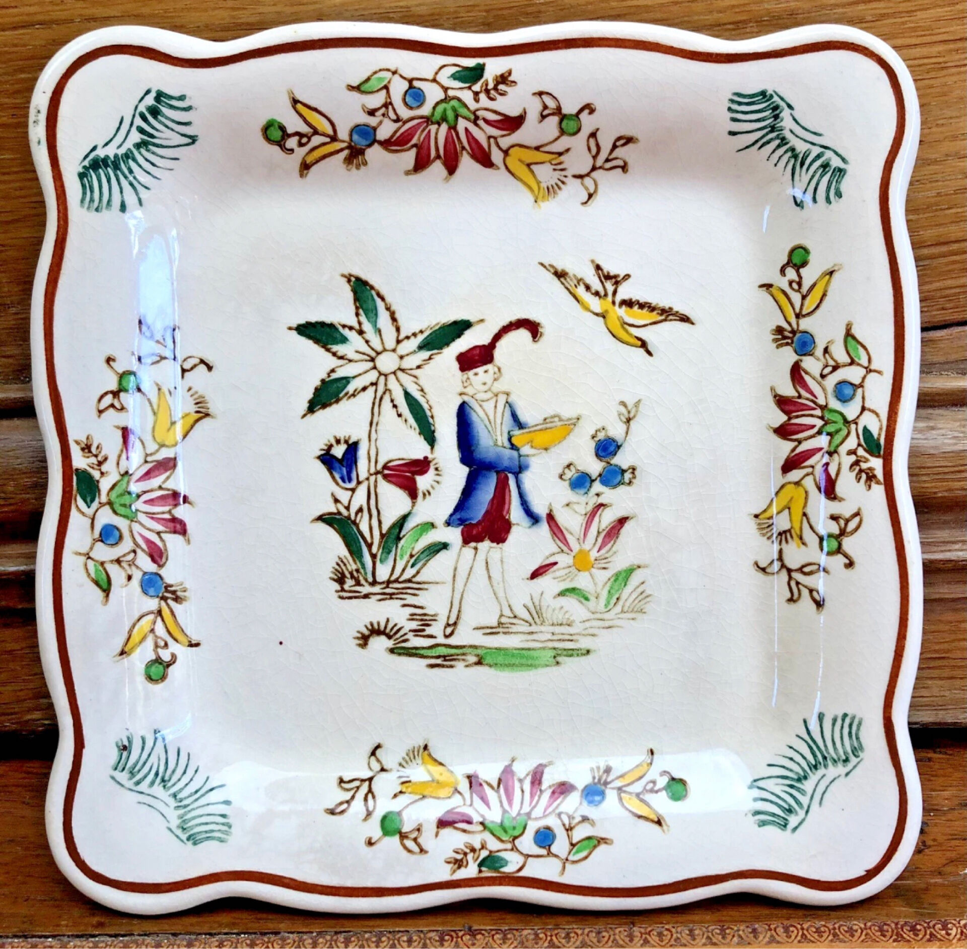 9 old square plates for cake, dessert, and aperitif from Longwy Moustier.