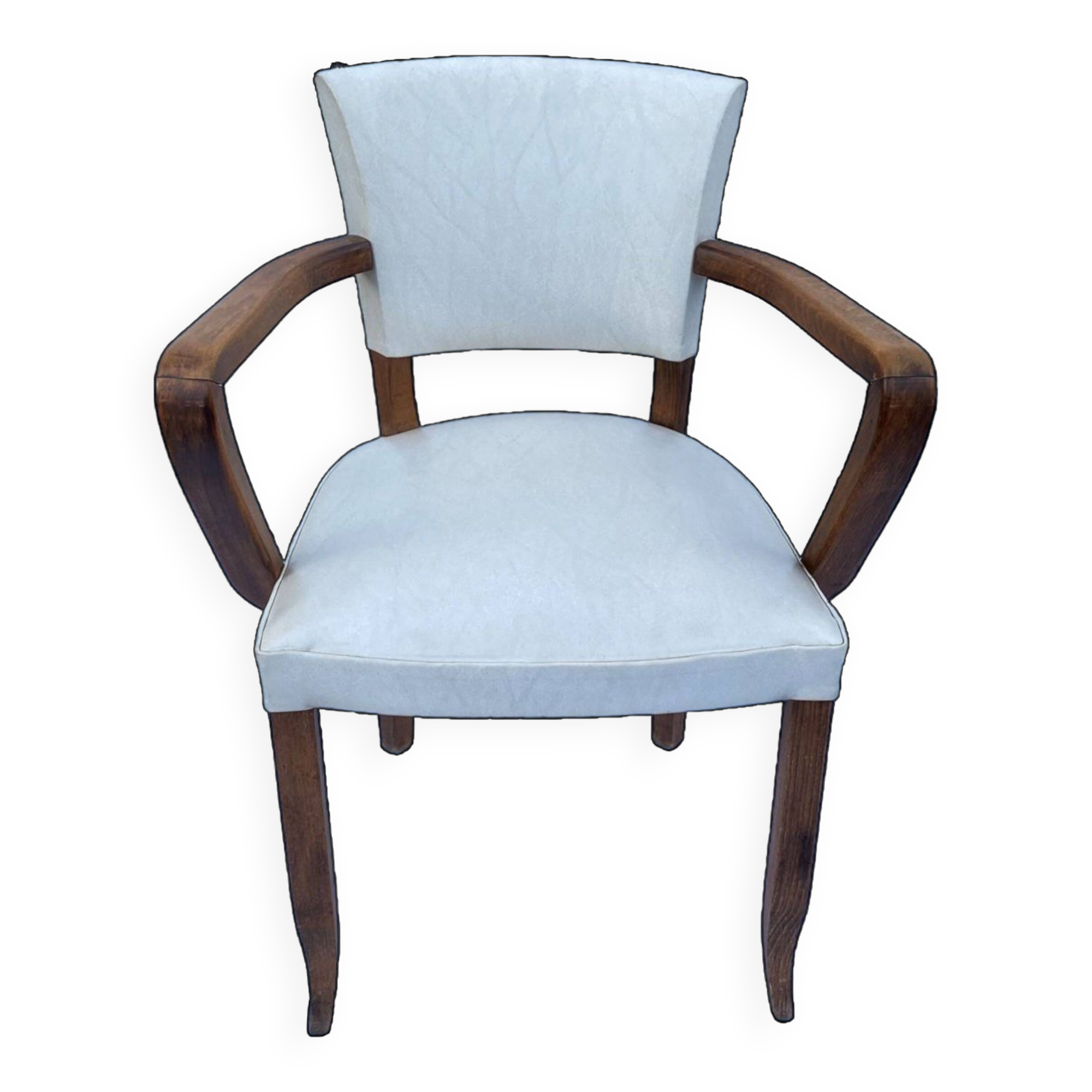 Art deco bridge armchair skai ivory white and solid wood 1930s