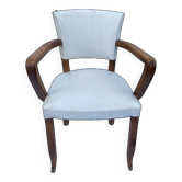 Art deco bridge armchair skai ivory white and solid wood 1930s