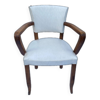 Art deco bridge armchair skai ivory white and solid wood 1930s