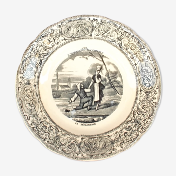 Porcelain plate of gien "a wedding in the countryside" n°1 the declaration