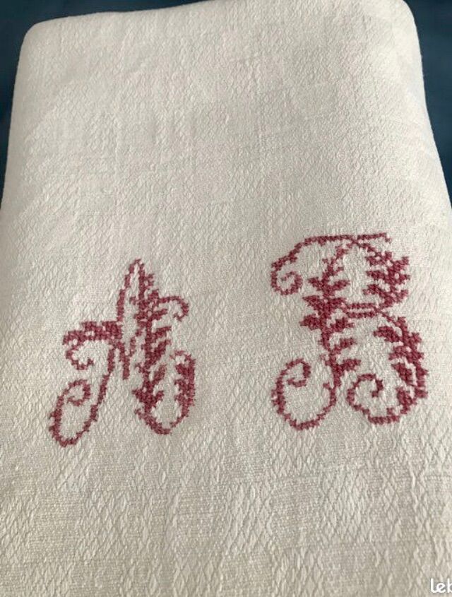 Tablecloth with AB monogram, antique linen